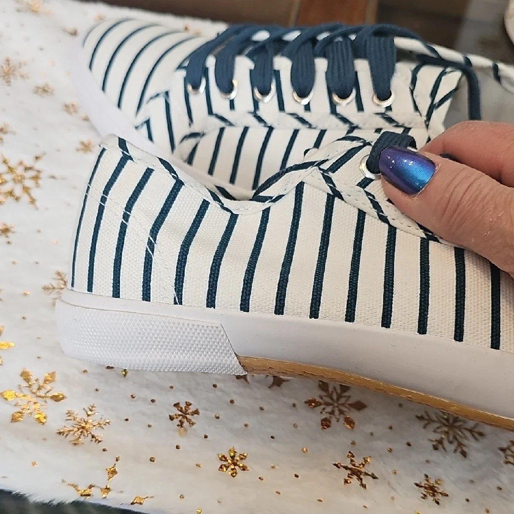 Studio Navy and White Striped Sneakers